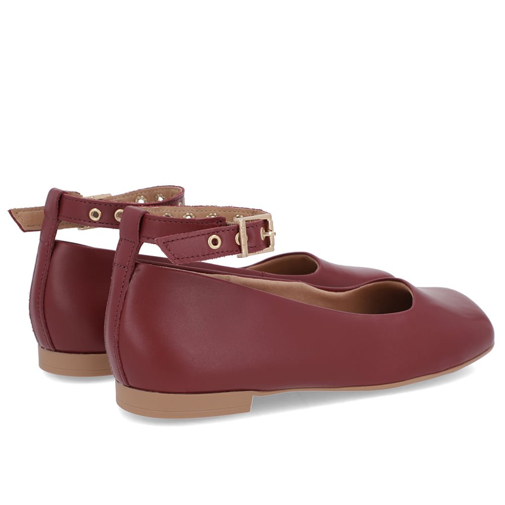 Sapatilha Ajuste Tornozelo Vermelha Couro Bico Quadrado Vermelho 3