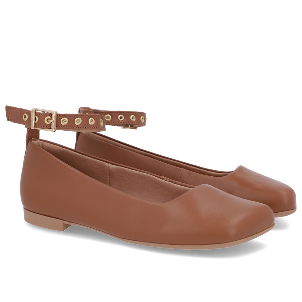 Sapatilha Ajuste Tornozelo Marrom Couro Bico Quadrado Marrom 2