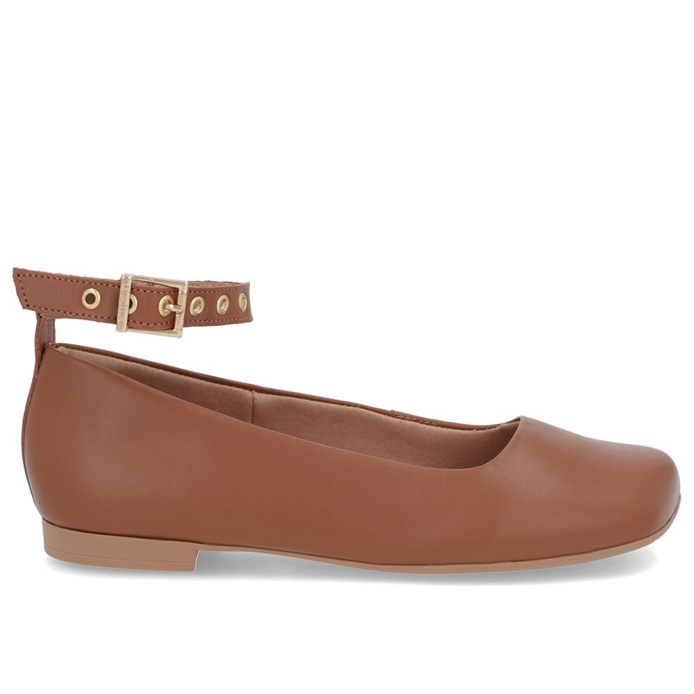 Sapatilha Ajuste Tornozelo Marrom Couro Bico Quadrado