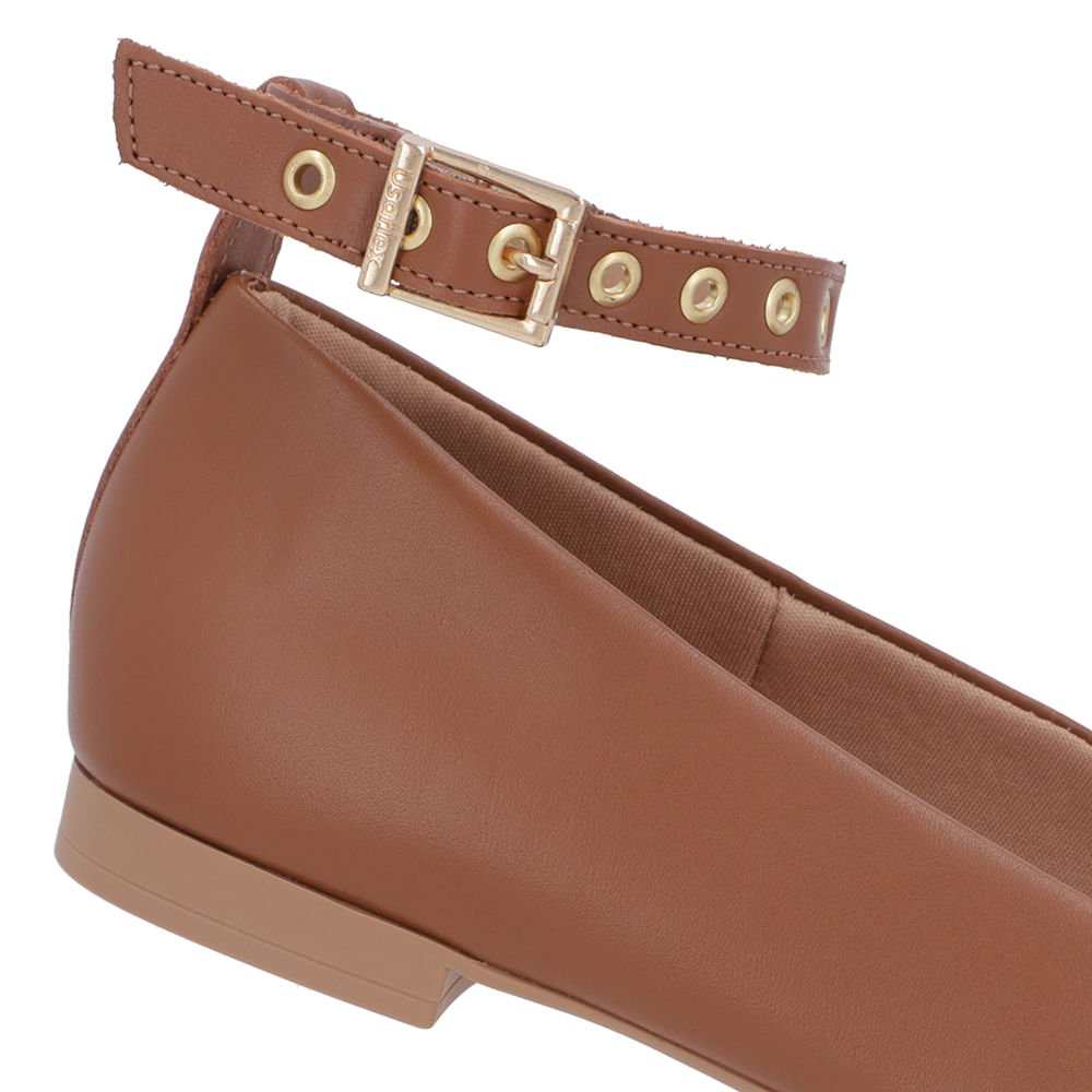 Sapatilha Ajuste Tornozelo Marrom Couro Bico Quadrado Marrom 4