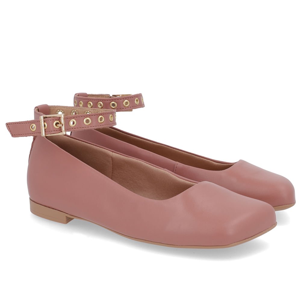 Sapatilha Ajuste Tornozelo Rosa Couro Bico Quadrado Rosa 2