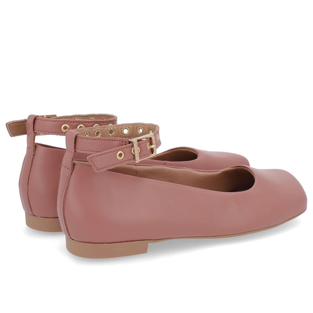Sapatilha Ajuste Tornozelo Rosa Couro Bico Quadrado Rosa 3