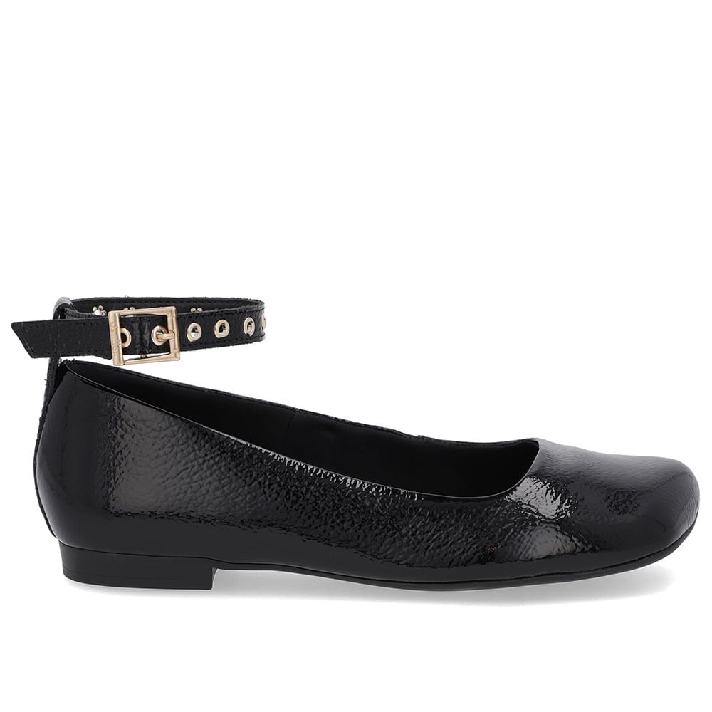 Sapatilha Ajuste Tornozelo Preta Verniz Bico Quadrado