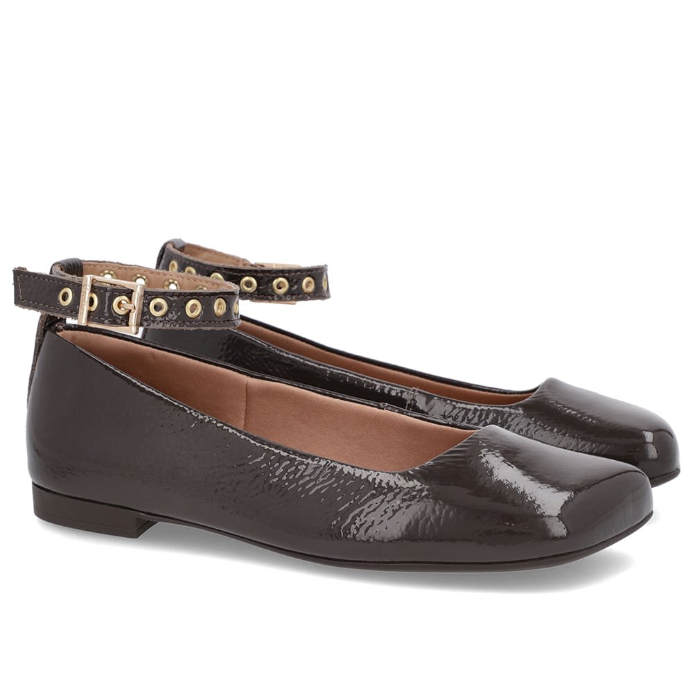 Sapatilha Ajuste Tornozelo Marrom Verniz Bico Quadrado Marrom 2