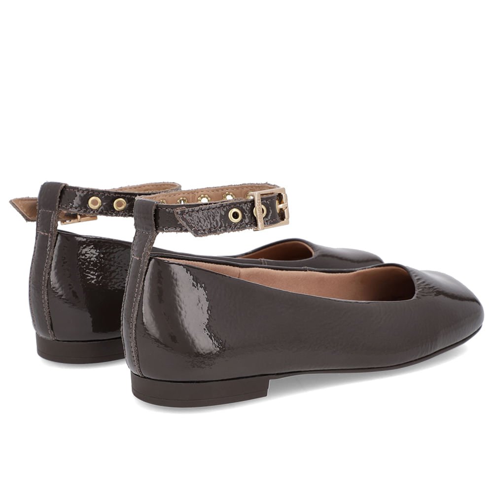 Sapatilha Ajuste Tornozelo Marrom Verniz Bico Quadrado Marrom 3