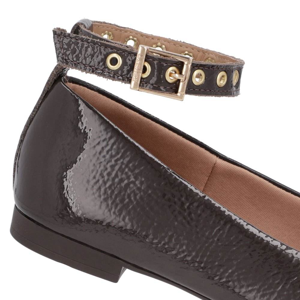 Sapatilha Ajuste Tornozelo Marrom Verniz Bico Quadrado Marrom 4