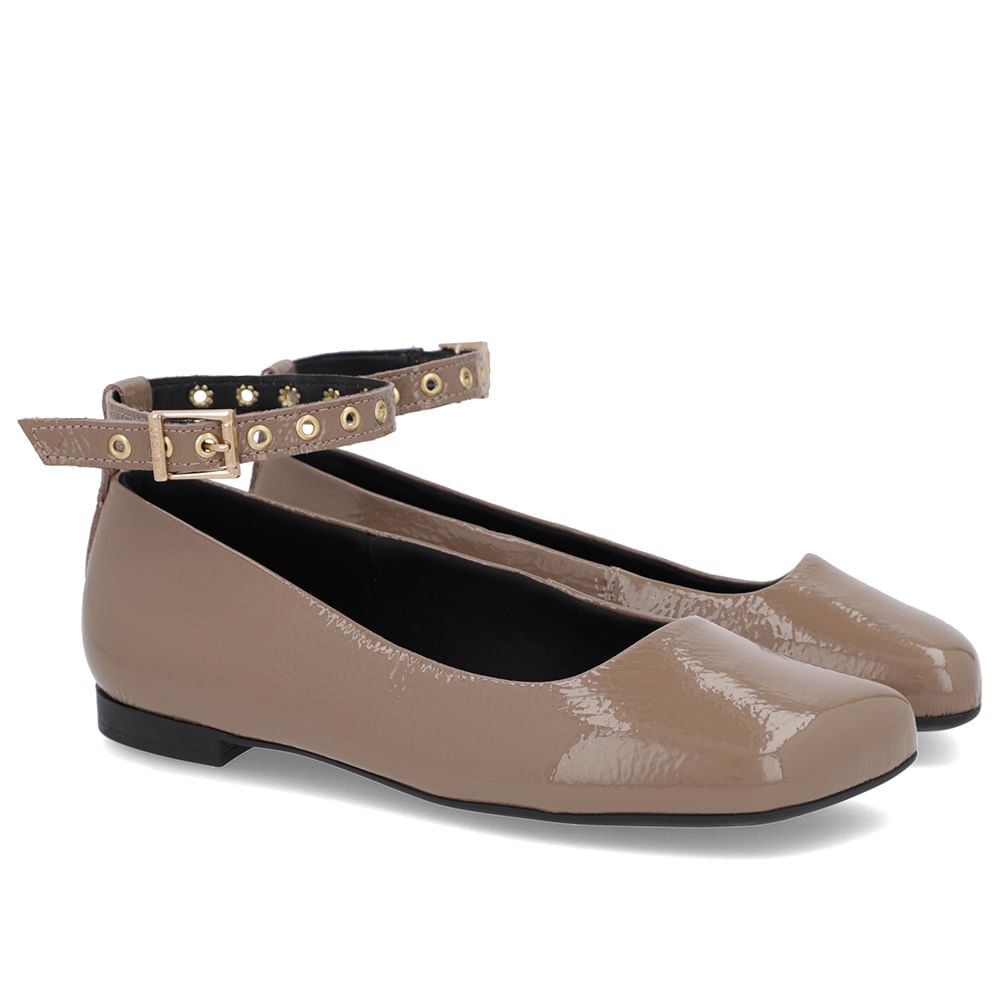 Sapatilha Ajuste Tornozelo Marrom Verniz Bico Quadrado Marrom 3