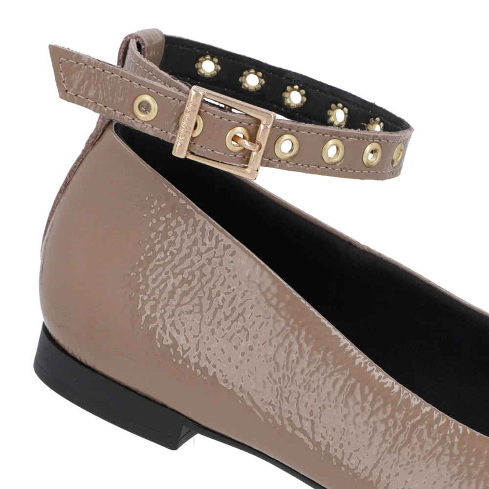 Sapatilha Ajuste Tornozelo Marrom Verniz Bico Quadrado Marrom 4