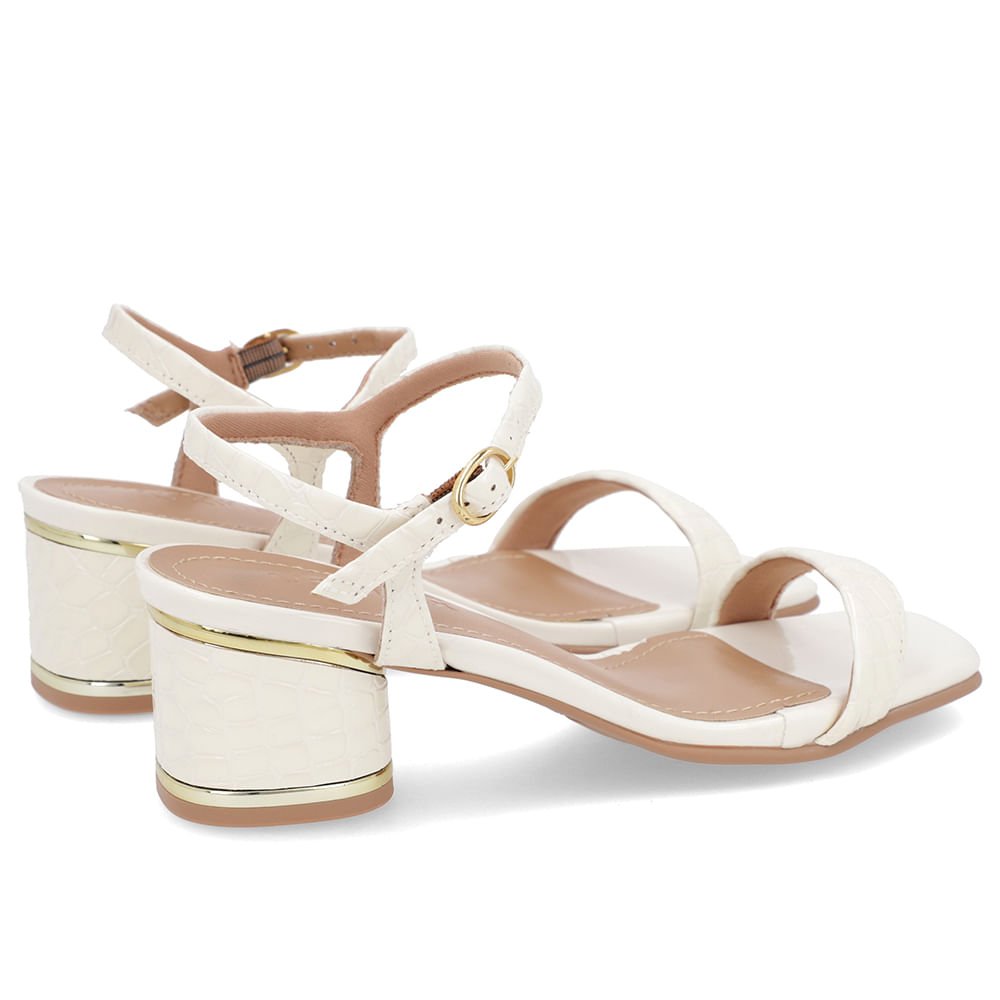 Sandália Salto Bloco Verniz Branca Marfim Detalhe Salto Branco 3