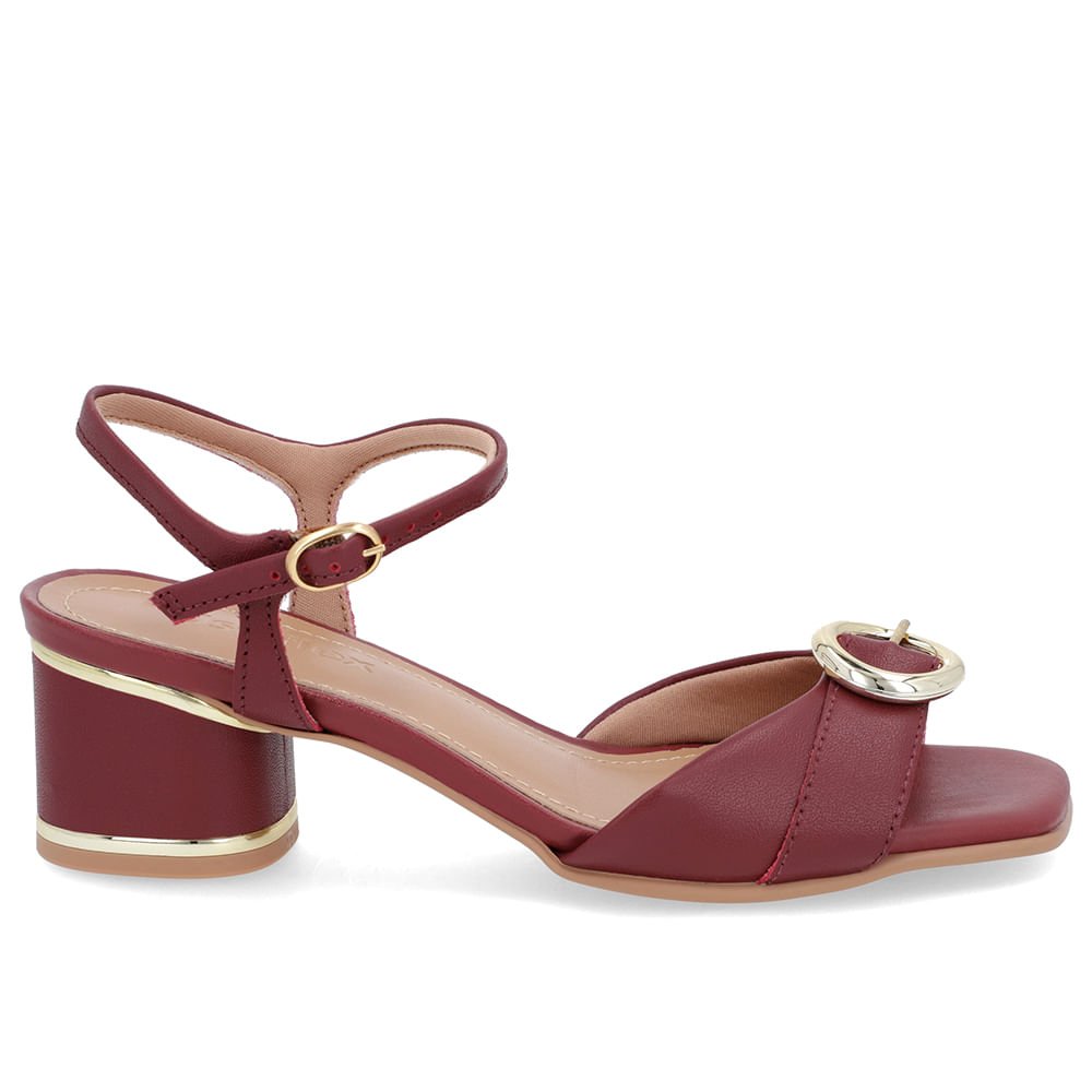 Sandália Couro Vermelha Fivela