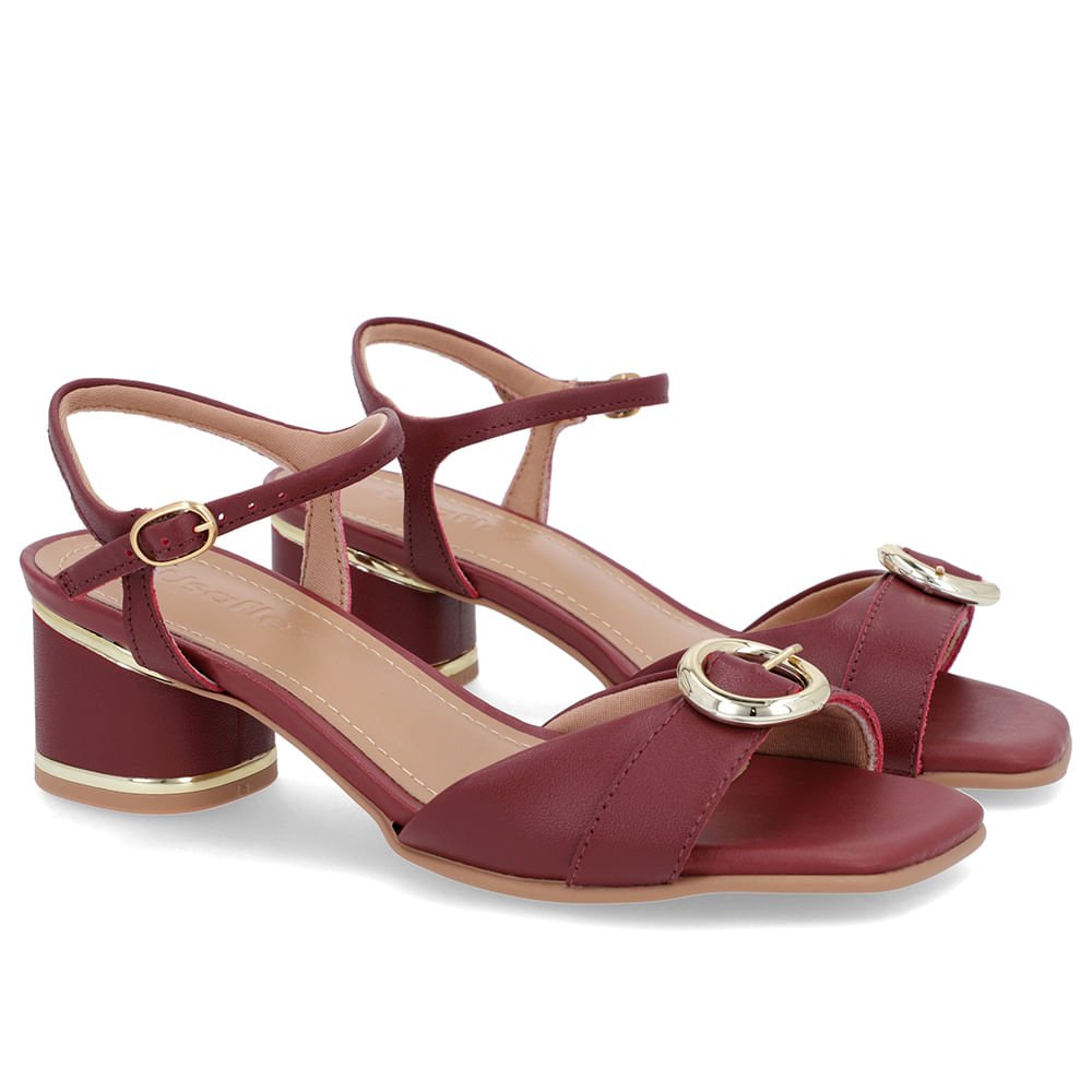 Sandália Couro Vermelha Fivela Vermelho 2