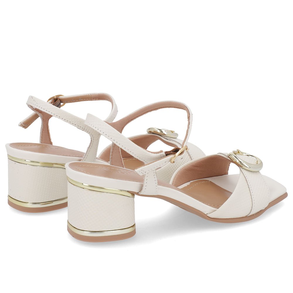 Sandália Couro Branca Marfim Fivela Branco 3