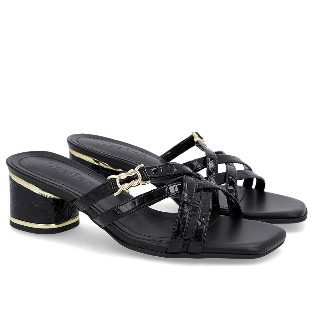 Tamanco Salto Bloco Verniz Preto Detalhe Salto Preto 2