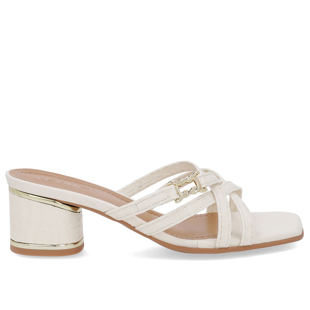 Tamanco Salto Bloco Verniz Branco Marfim Detalhe Salto