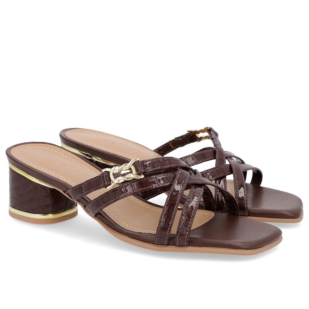 Tamanco Salto Bloco Verniz Marrom Detalhe Salto Marrom 2