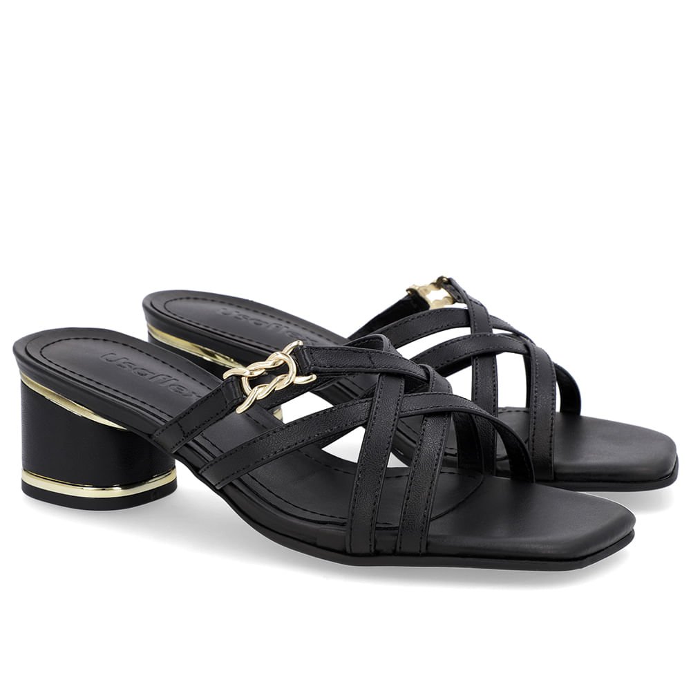 Tamanco Salto Bloco Couro Preto Detalhe Salto Preto 2