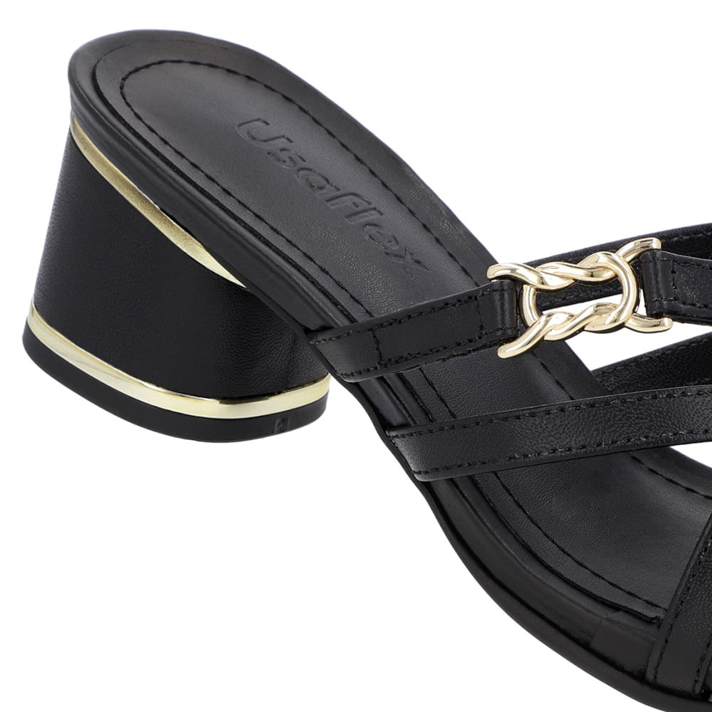 Tamanco Salto Bloco Couro Preto Detalhe Salto Preto 4