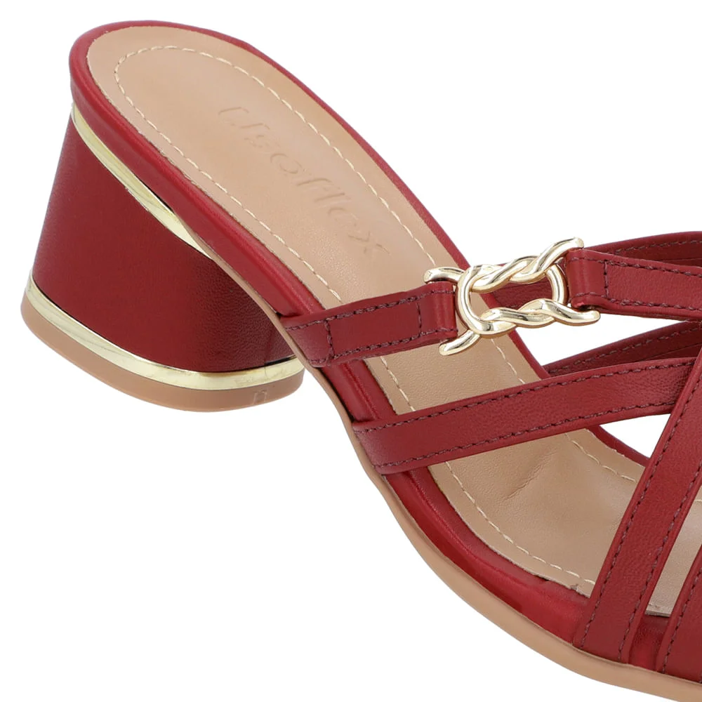 Tamanco Salto Bloco Couro Vermelho Detalhe Salto Vermelho 4