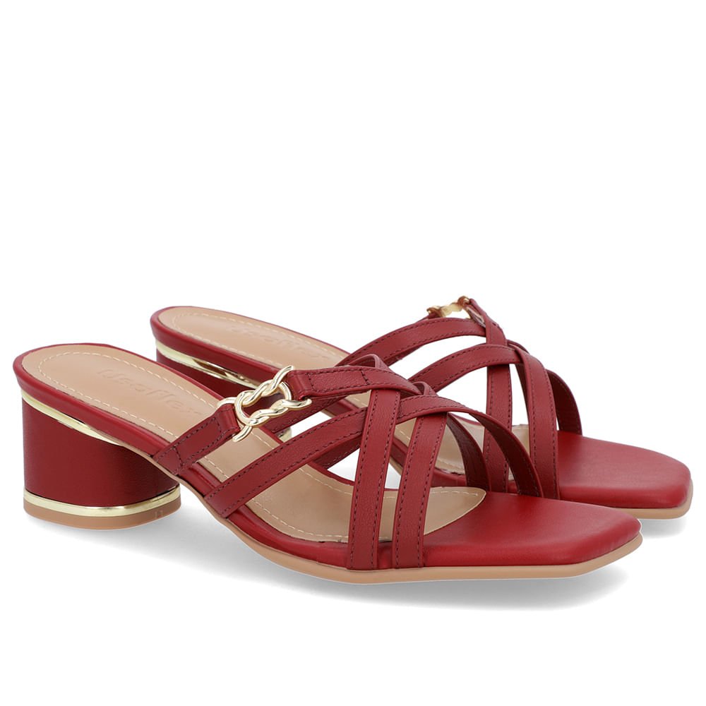 Tamanco Salto Bloco Couro Vermelho Detalhe Salto Vermelho 2