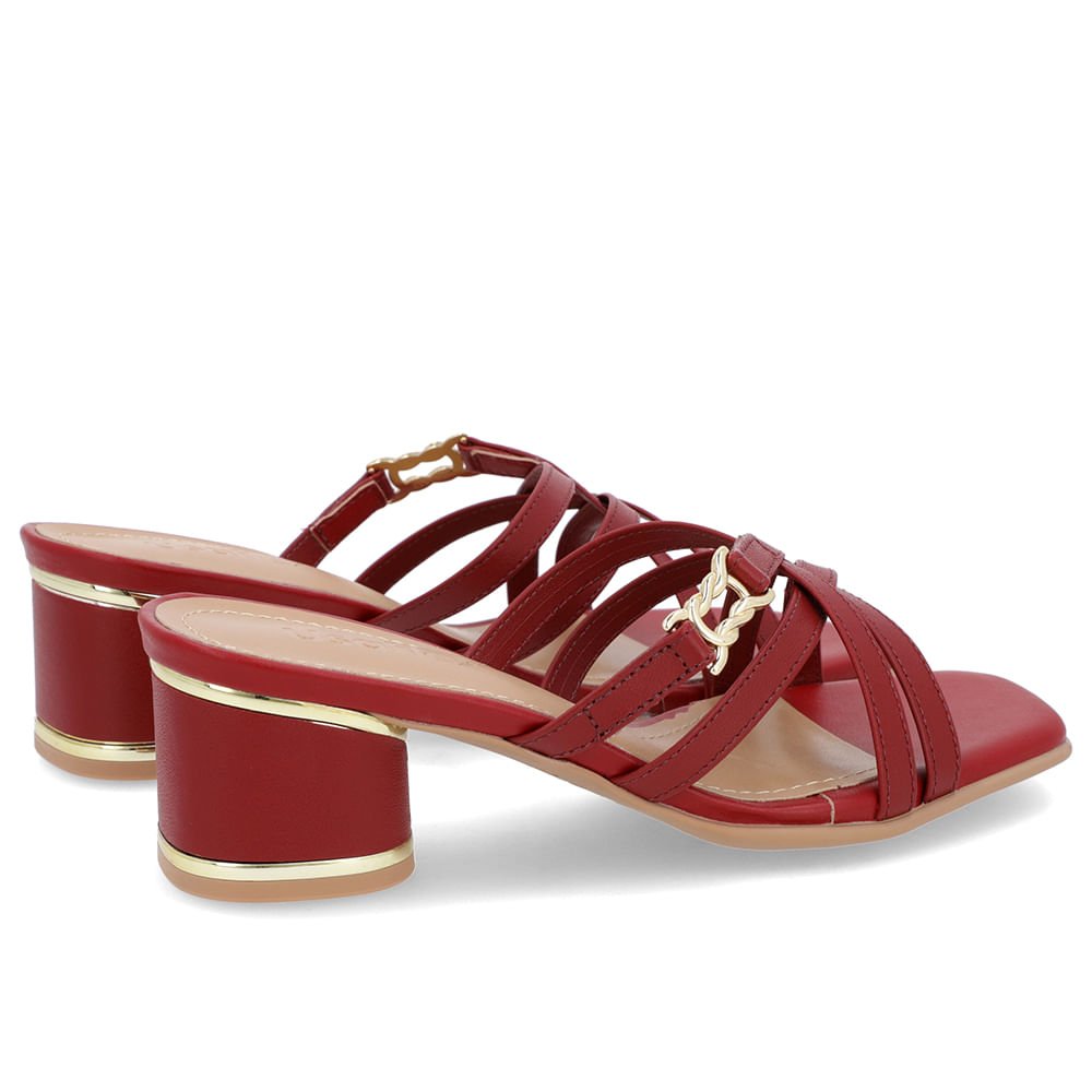 Tamanco Salto Bloco Couro Vermelho Detalhe Salto Vermelho 3
