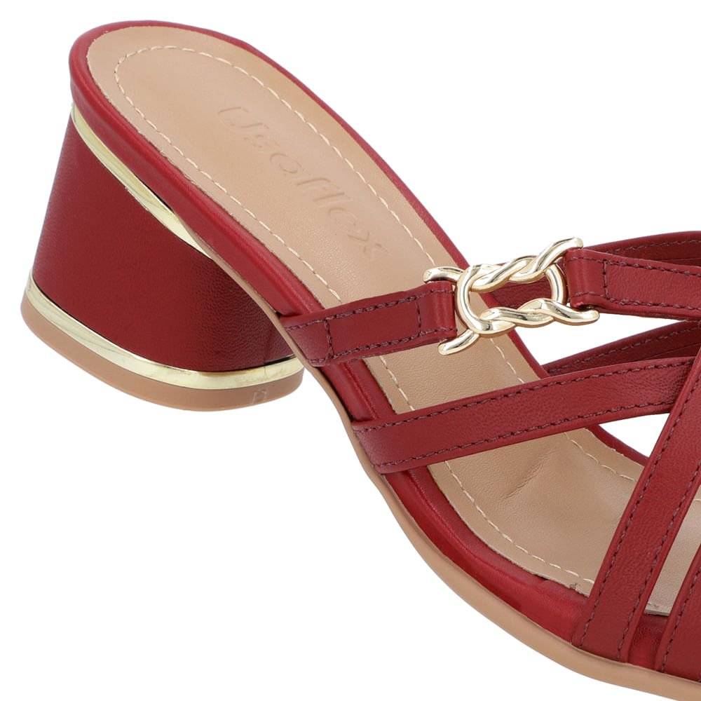 Tamanco Salto Bloco Couro Vermelho Detalhe Salto Vermelho 4