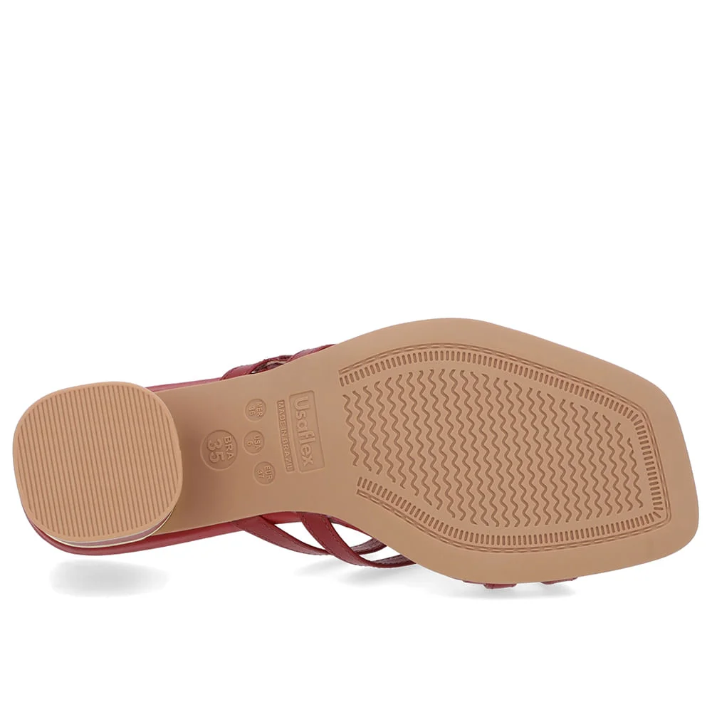 Tamanco Salto Bloco Couro Vermelho Detalhe Salto Vermelho 5