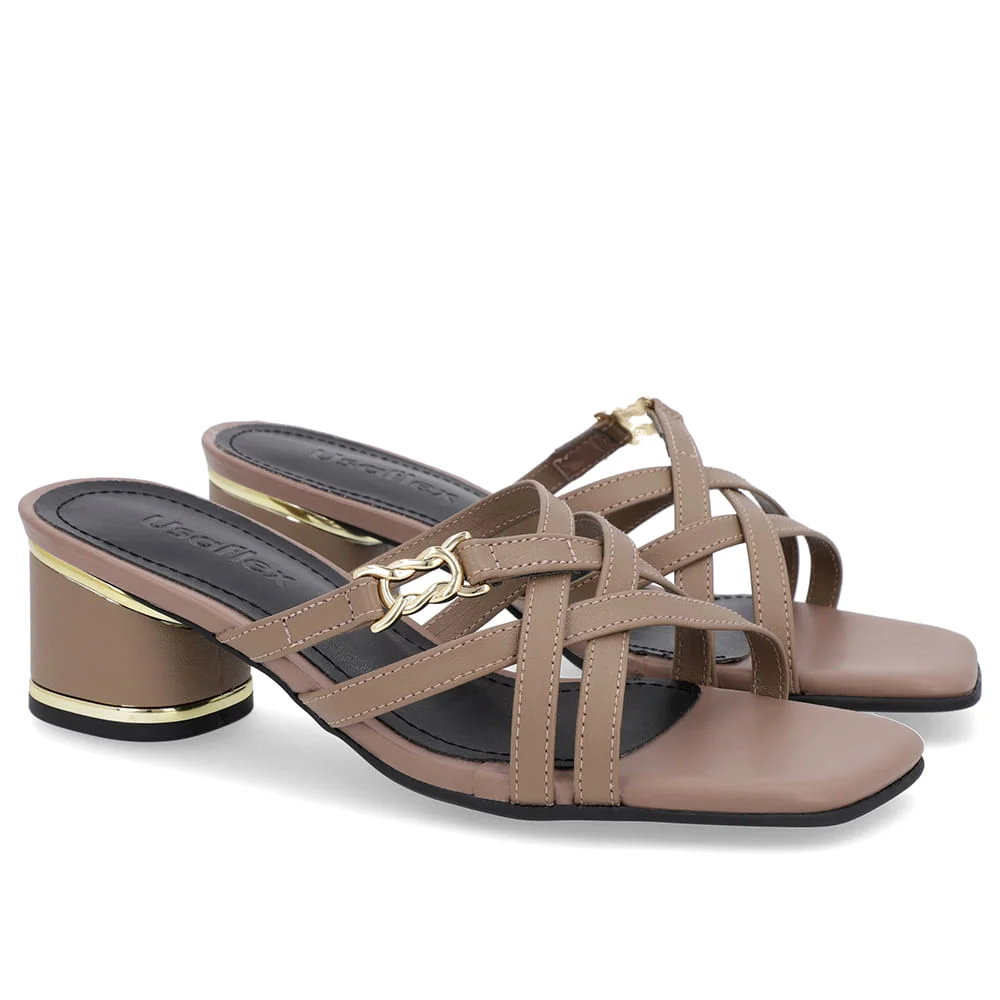 Tamanco Salto Bloco Couro Marrom Detalhe Salto Marrom 2