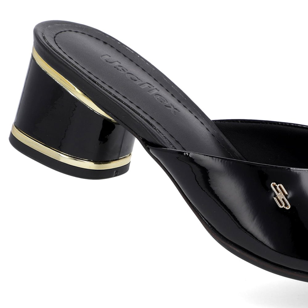 Tamanco Detalhe Salto Verniz Preto Preto 4