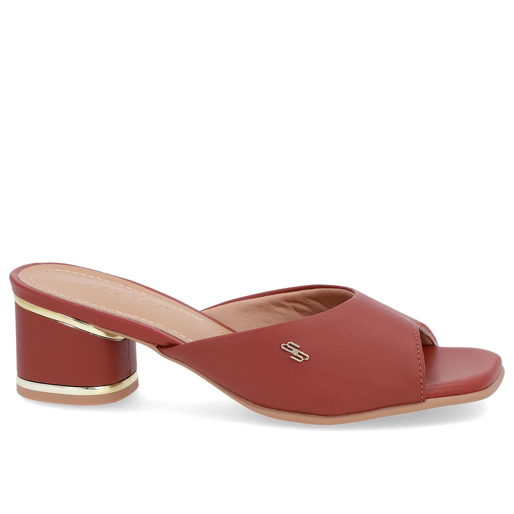 Tamanco Detalhe Salto Couro Marrom