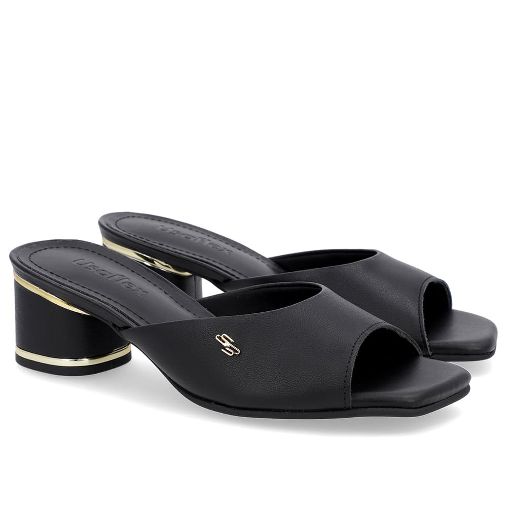 Tamanco Detalhe Salto Couro Preto Preto 2