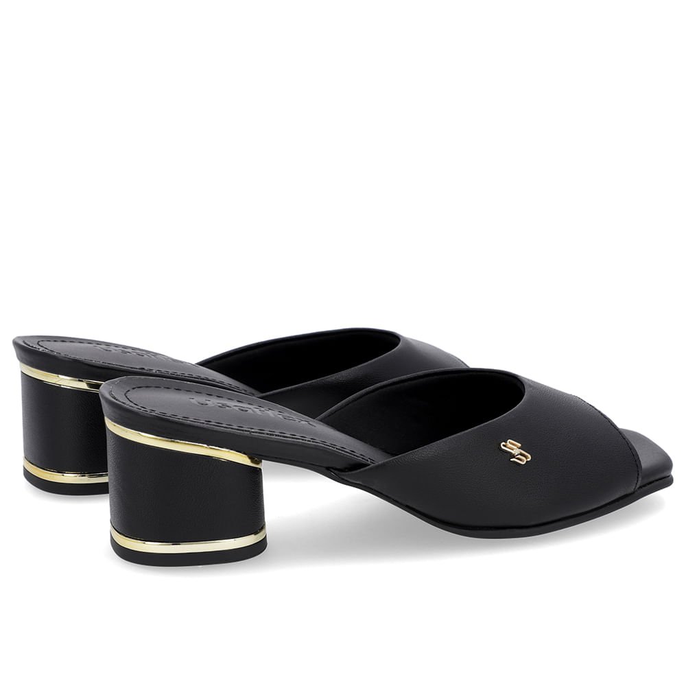 Tamanco Detalhe Salto Couro Preto Preto 3