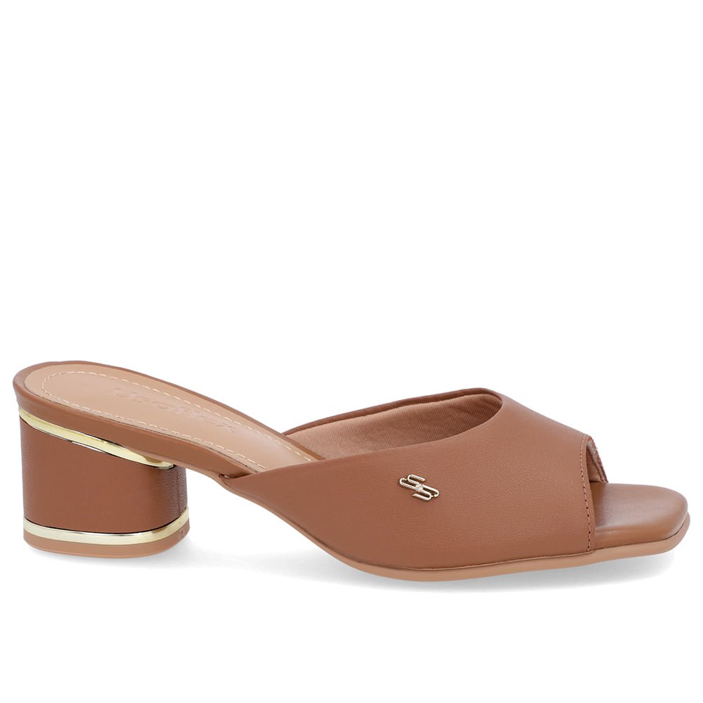 Tamanco Detalhe Salto Couro Marrom