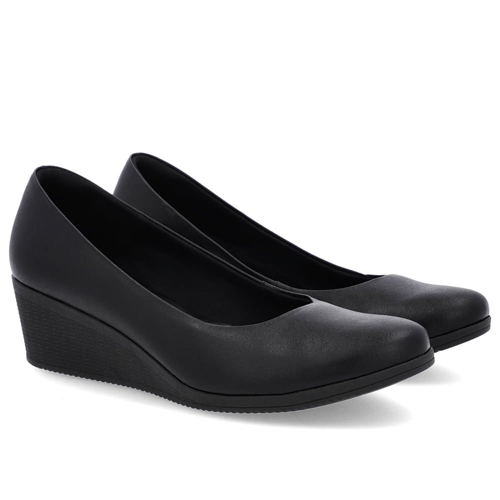Scarpin Couro Preto Salto Anabela Preto 2