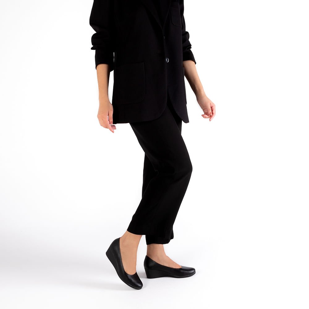 Scarpin Couro Preto Salto Anabela Preto 4