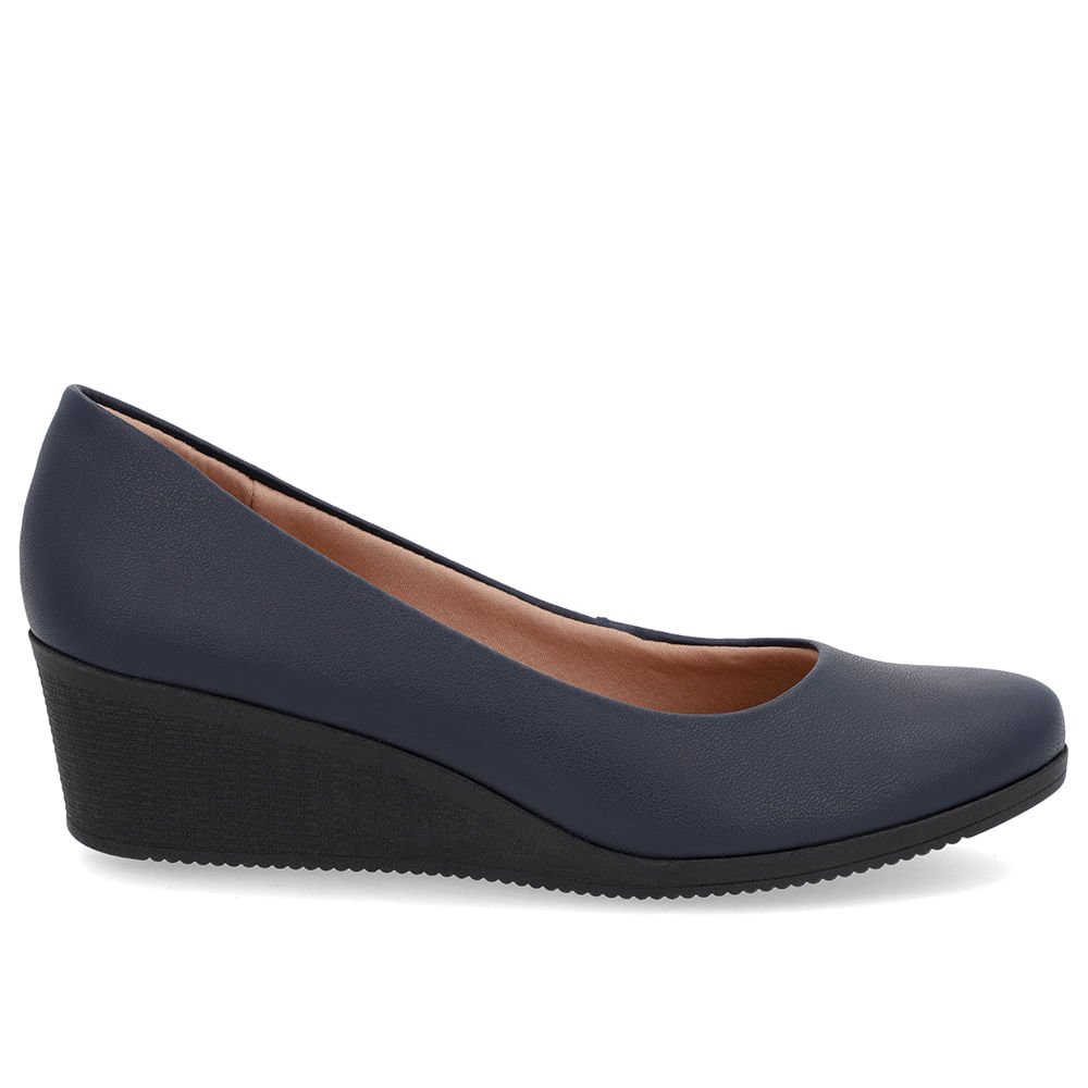 Scarpin Couro Azul Salto Anabela