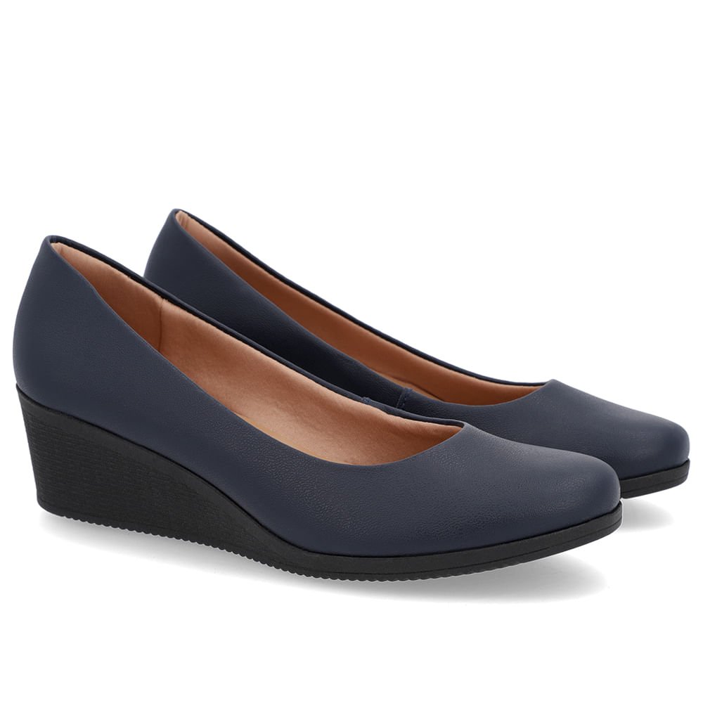 Scarpin Couro Azul Salto Anabela Azul 2