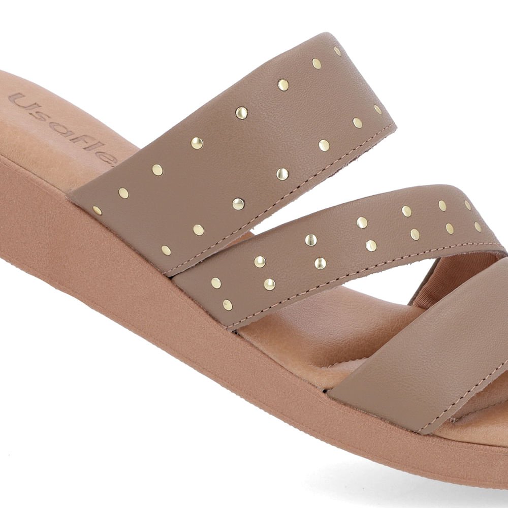 Tamanco Salto Plataforma Couro Marrom Claro Rebites Marrom 4