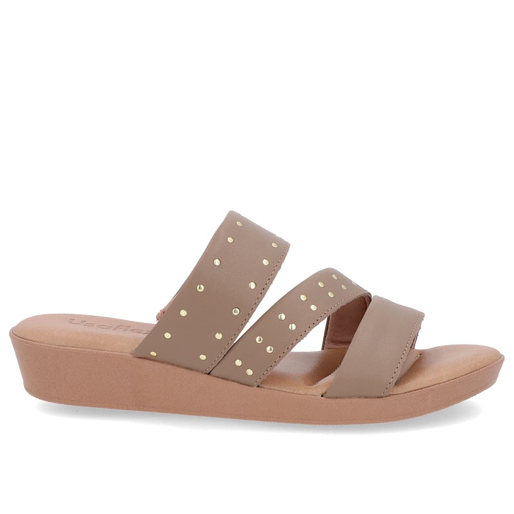 Tamanco Salto Plataforma Couro Marrom Claro Rebites