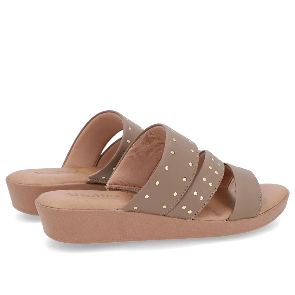 Tamanco Salto Plataforma Couro Marrom Claro Rebites Marrom 3