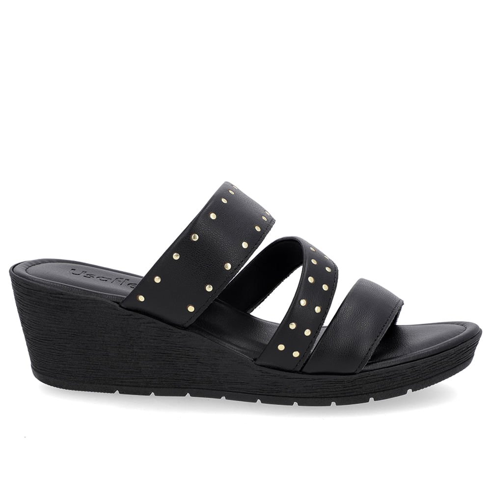 Tamanco Rebite Couro Preto Anabela Preto 1