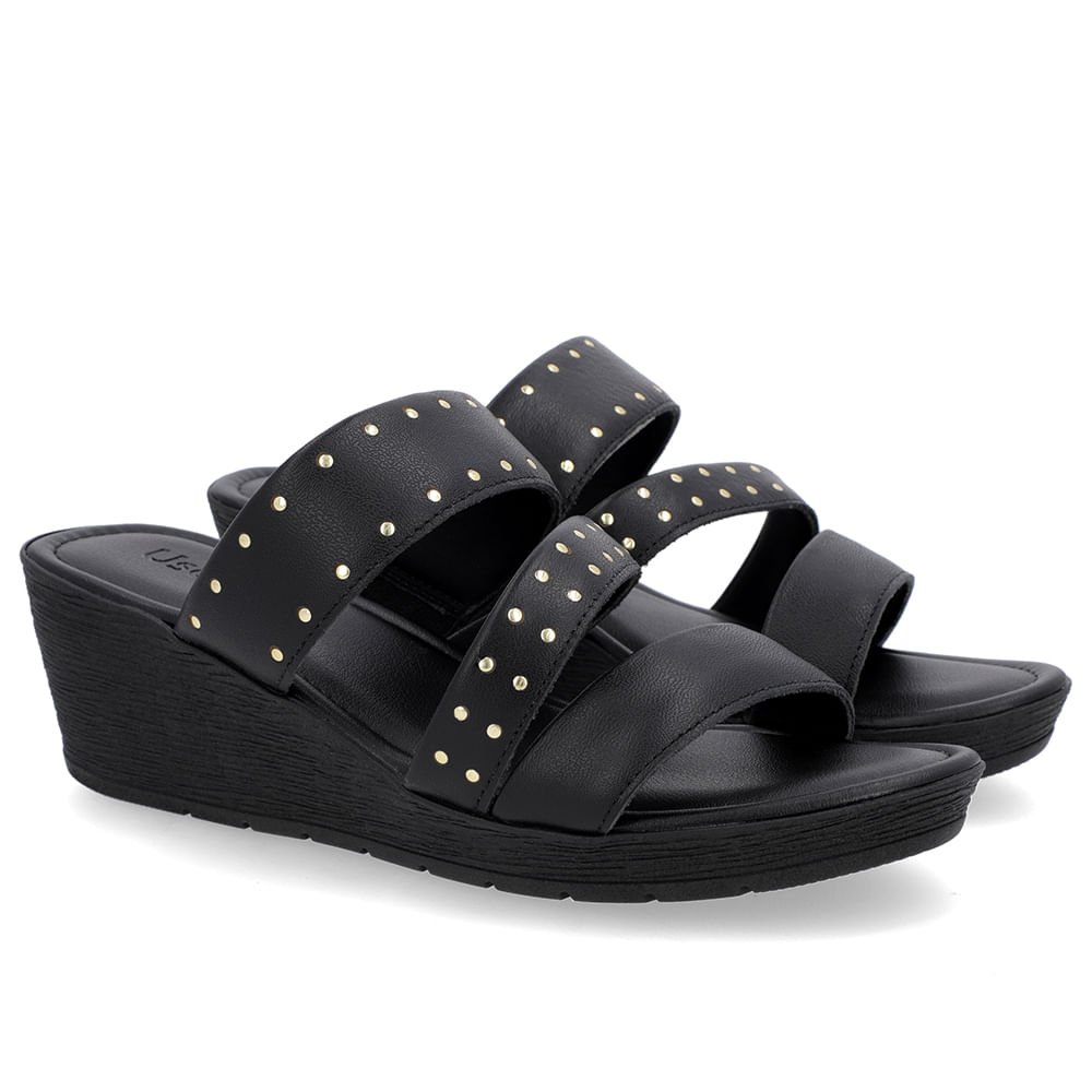 Tamanco Rebite Couro Preto Anabela Preto 2