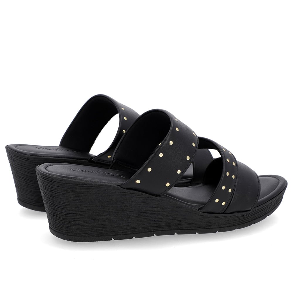 Tamanco Rebite Couro Preto Anabela Preto 3