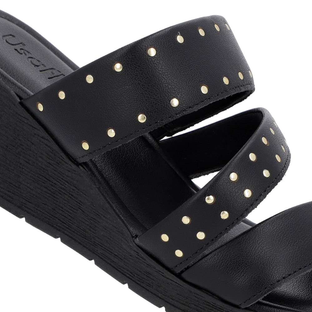 Tamanco Rebite Couro Preto Anabela Preto 4