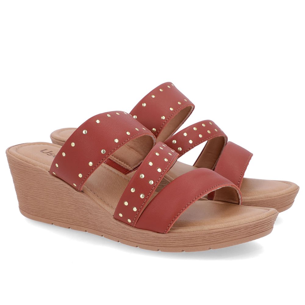 Tamanco Rebite Couro Marrom Anabela Marrom 2