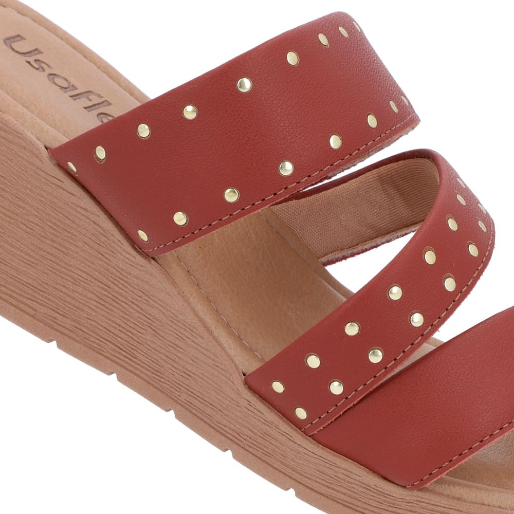 Tamanco Rebite Couro Marrom Anabela Marrom 4