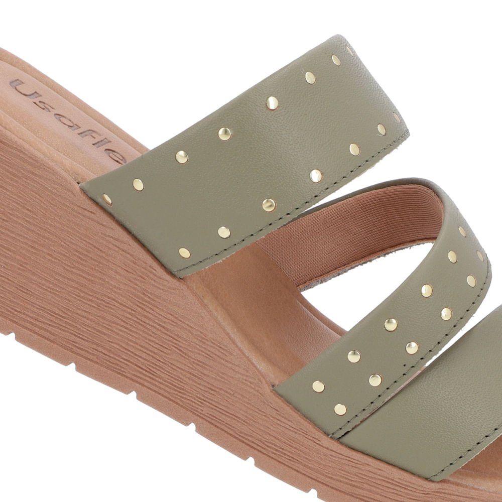 Tamanco Rebite Couro Verde Anabela Verde 4