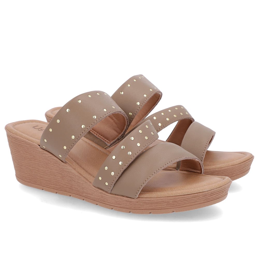 Tamanco Rebite Couro Marrom Anabela Marrom 2