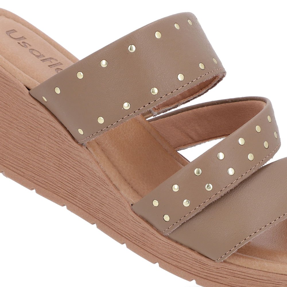 Tamanco Rebite Couro Marrom Anabela Marrom 4