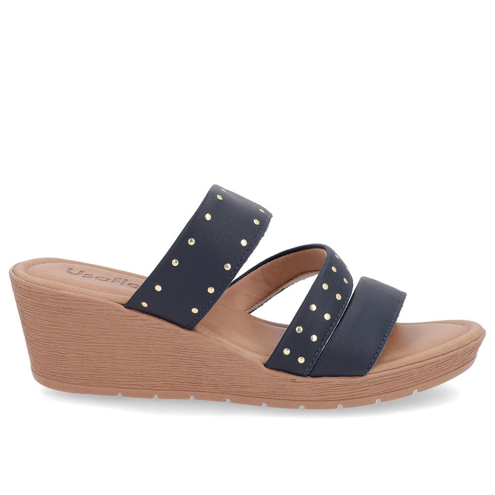 Tamanco Rebite Couro Azul Anabela