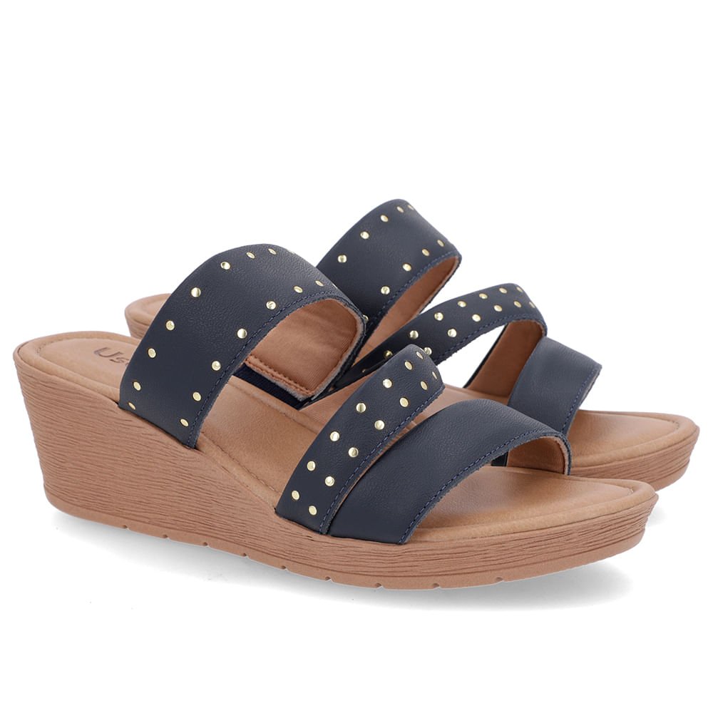 Tamanco Rebite Couro Azul Anabela Azul 2